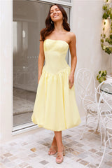 Adelaide Strapless Bubble Midi Dress Yellow