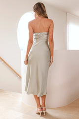 Allure Of Her Strapless Satin Midi Dress Sage