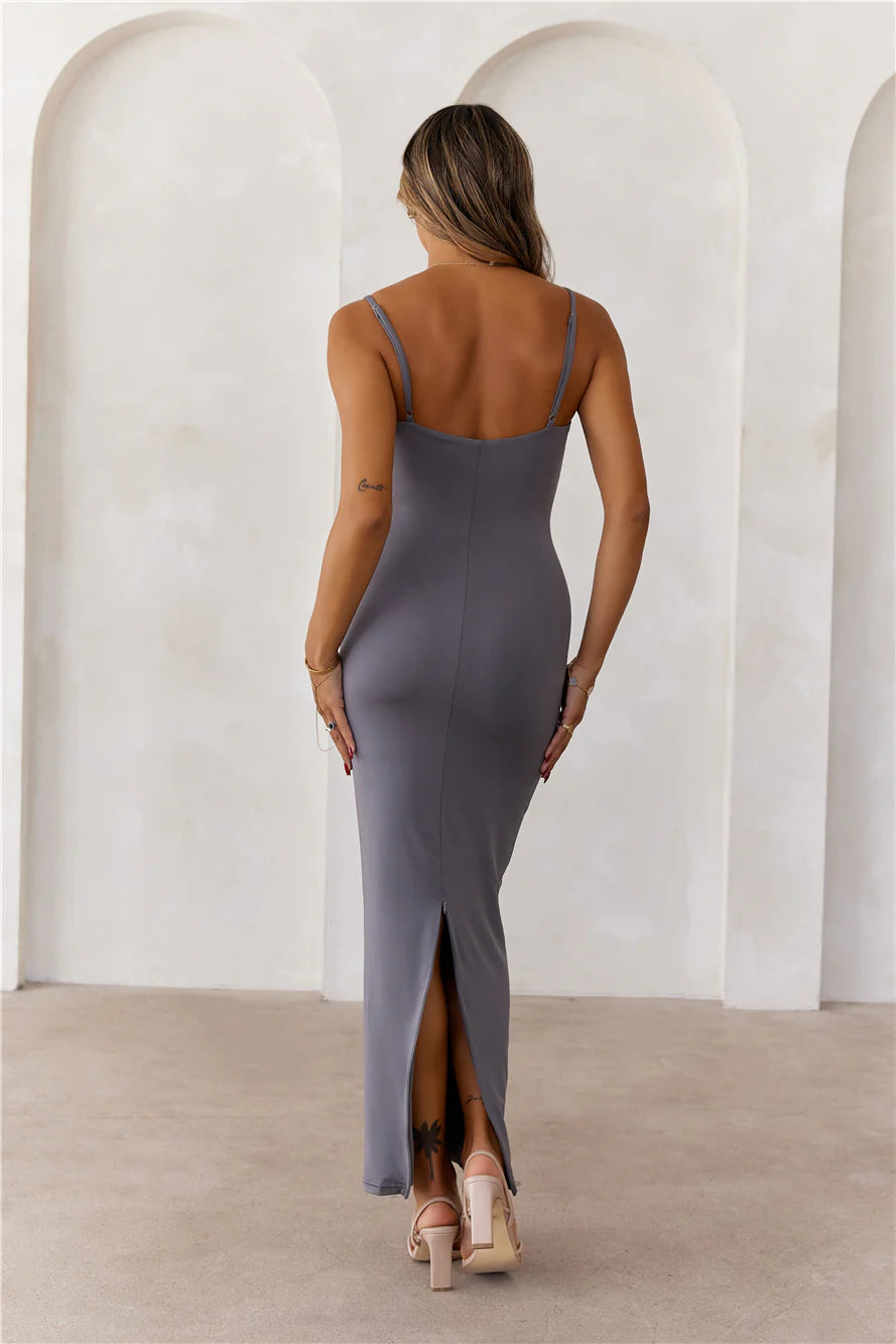 BASE Smoothing Thin Strap Maxi Dress Charcoal