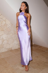 Admired By All Satin Halter Maxi Dress Lilac