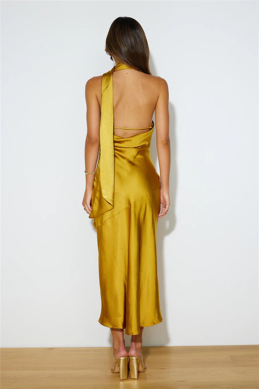 Athenian Satin Maxi Dress Mustard