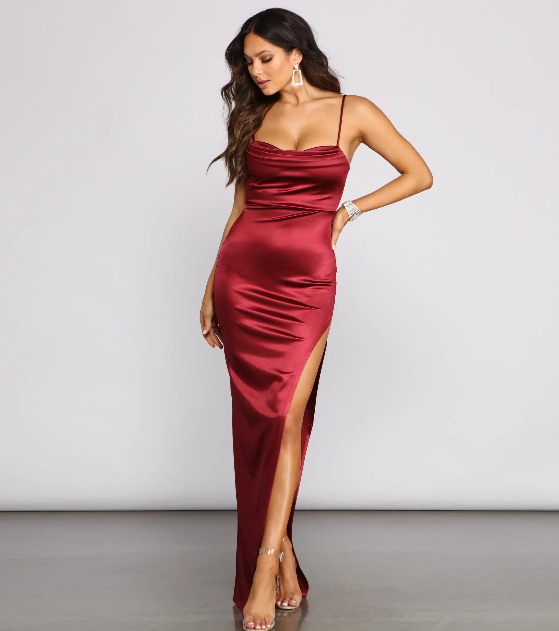 Lola High Slit Satin Dress