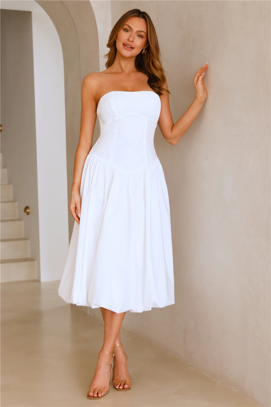 Adelaide Strapless Bubble Midi Dress White