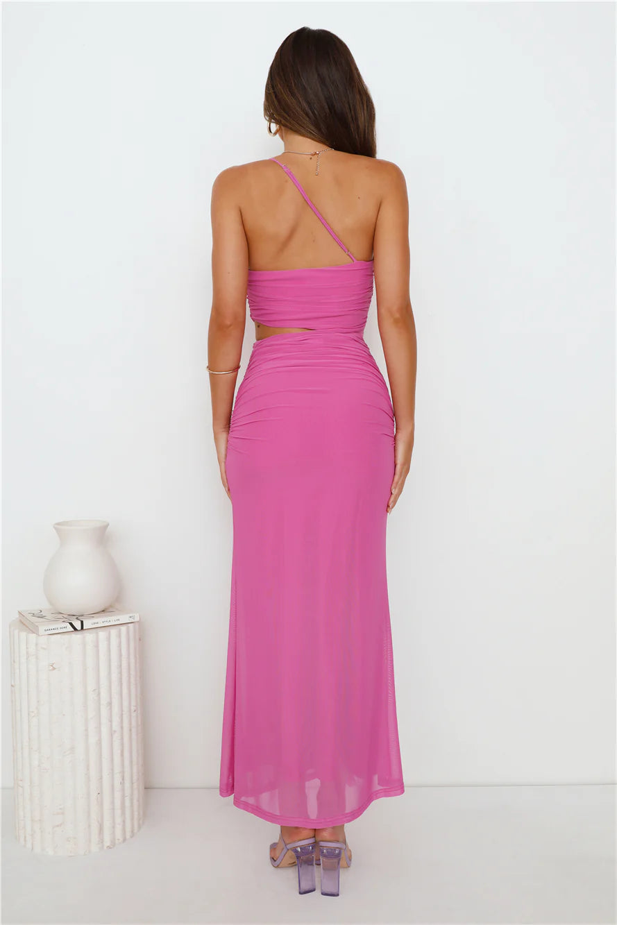 Another Party One Shoulder Mesh Maxi Dress Purple