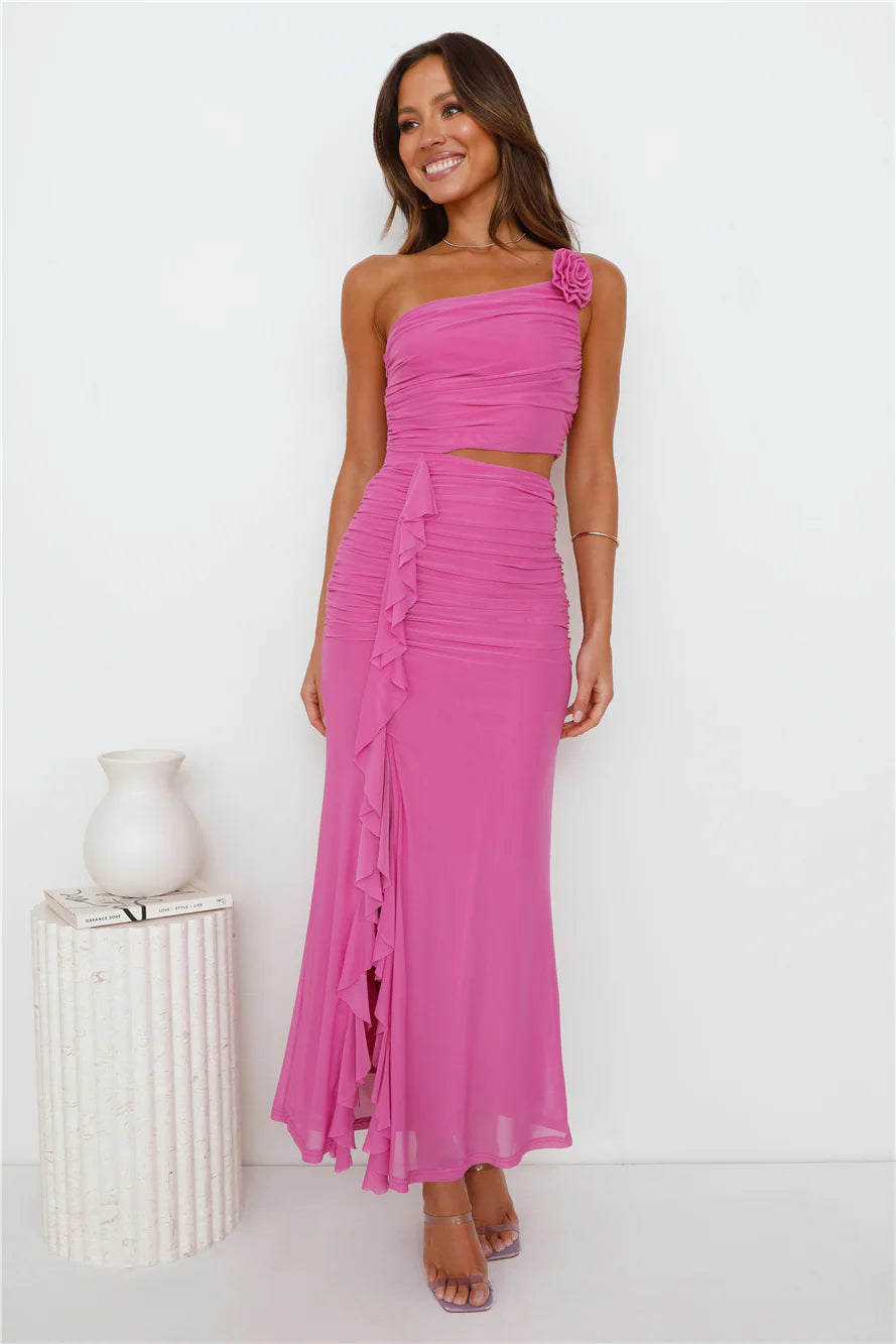 Another Party One Shoulder Mesh Maxi Dress Purple