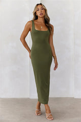 BASE Premium Bodycon Maxi Dress Army