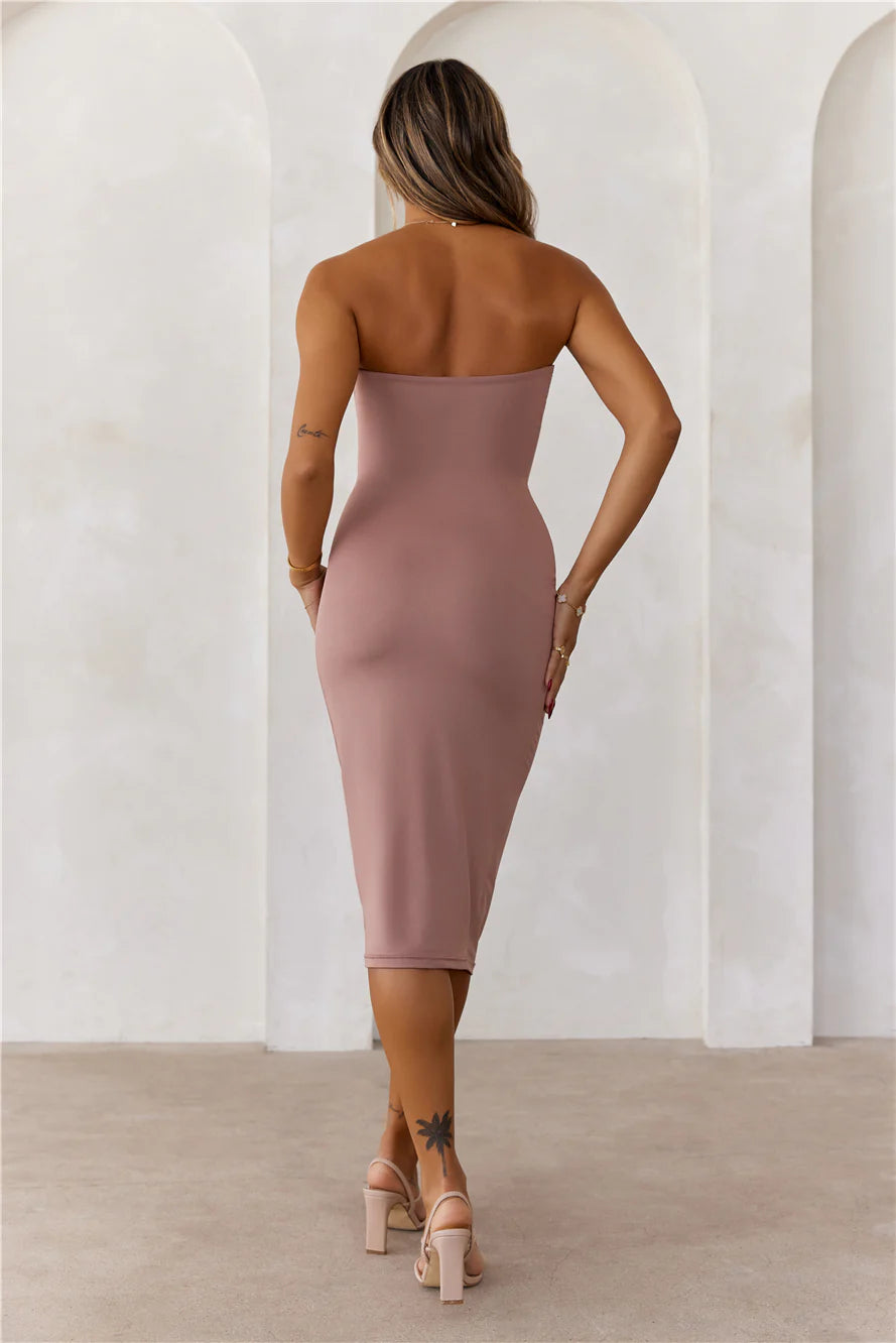 BASE Ultimate Strapless Bodycon Midi Dress Mocha